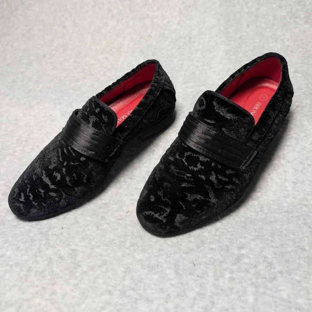 Bruno Marc Boys Black Velvet Damask Loafers Formal Dress Shoes Size 1 Slip On